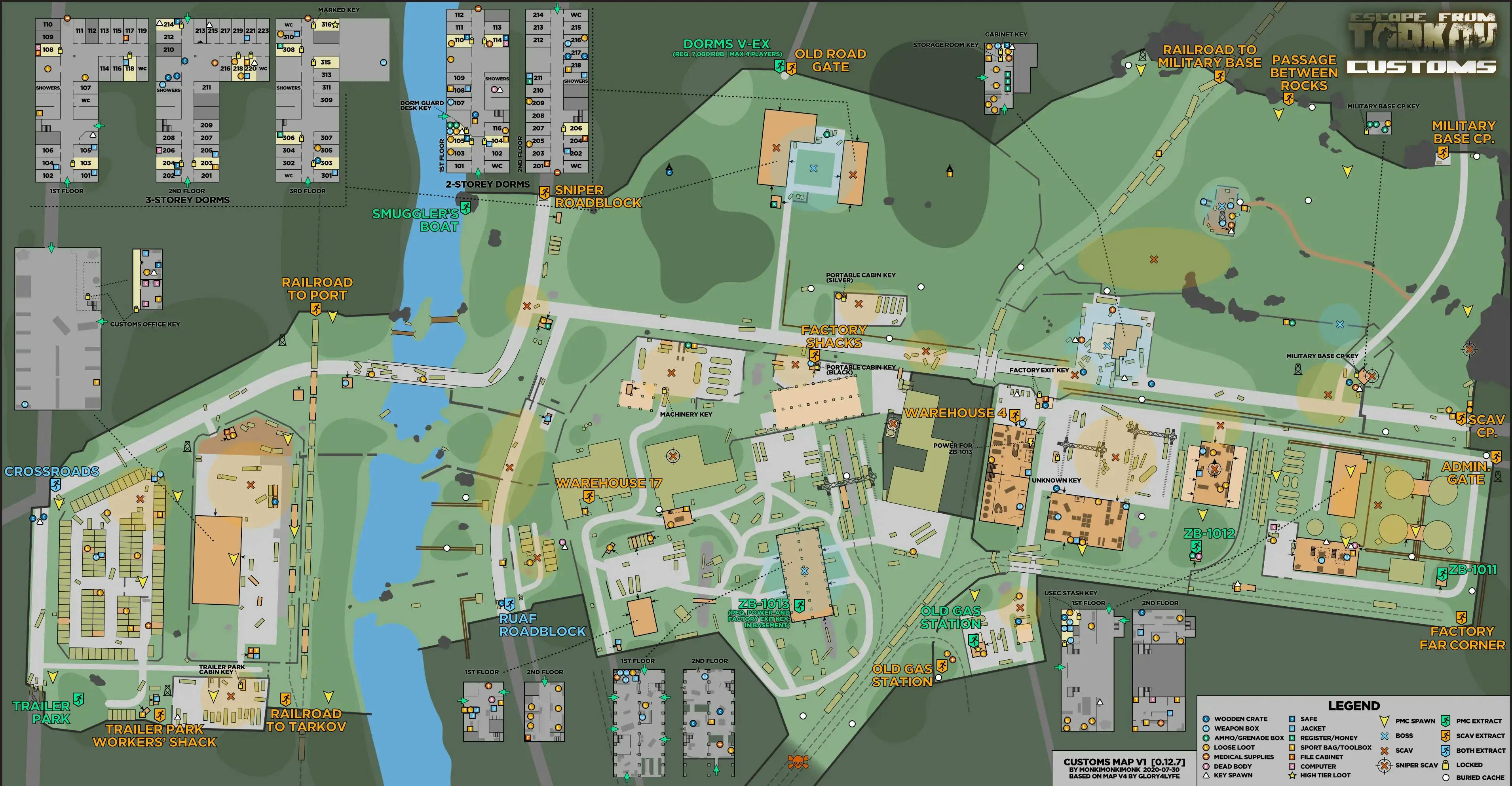 Goons umístění na mapě Celní pro hru Útěk z Tarkova