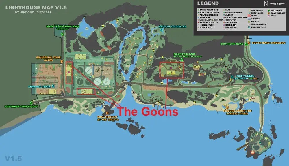 De Goons locatie op de kaart vuurtoren voor het spel Escape from Tarkov
