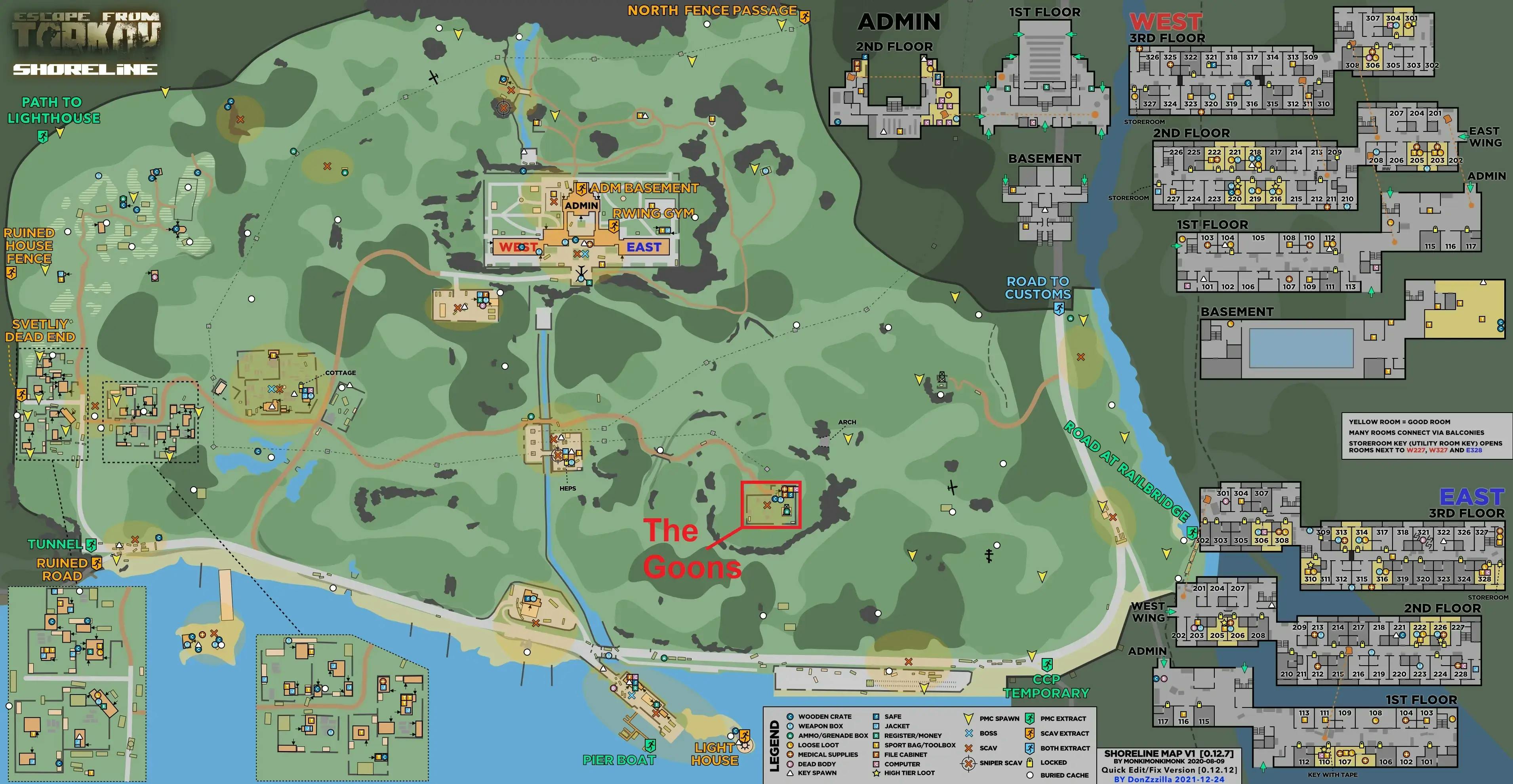 Goons umístění na mapě Pobřeží pro hru Útěk z Tarkova