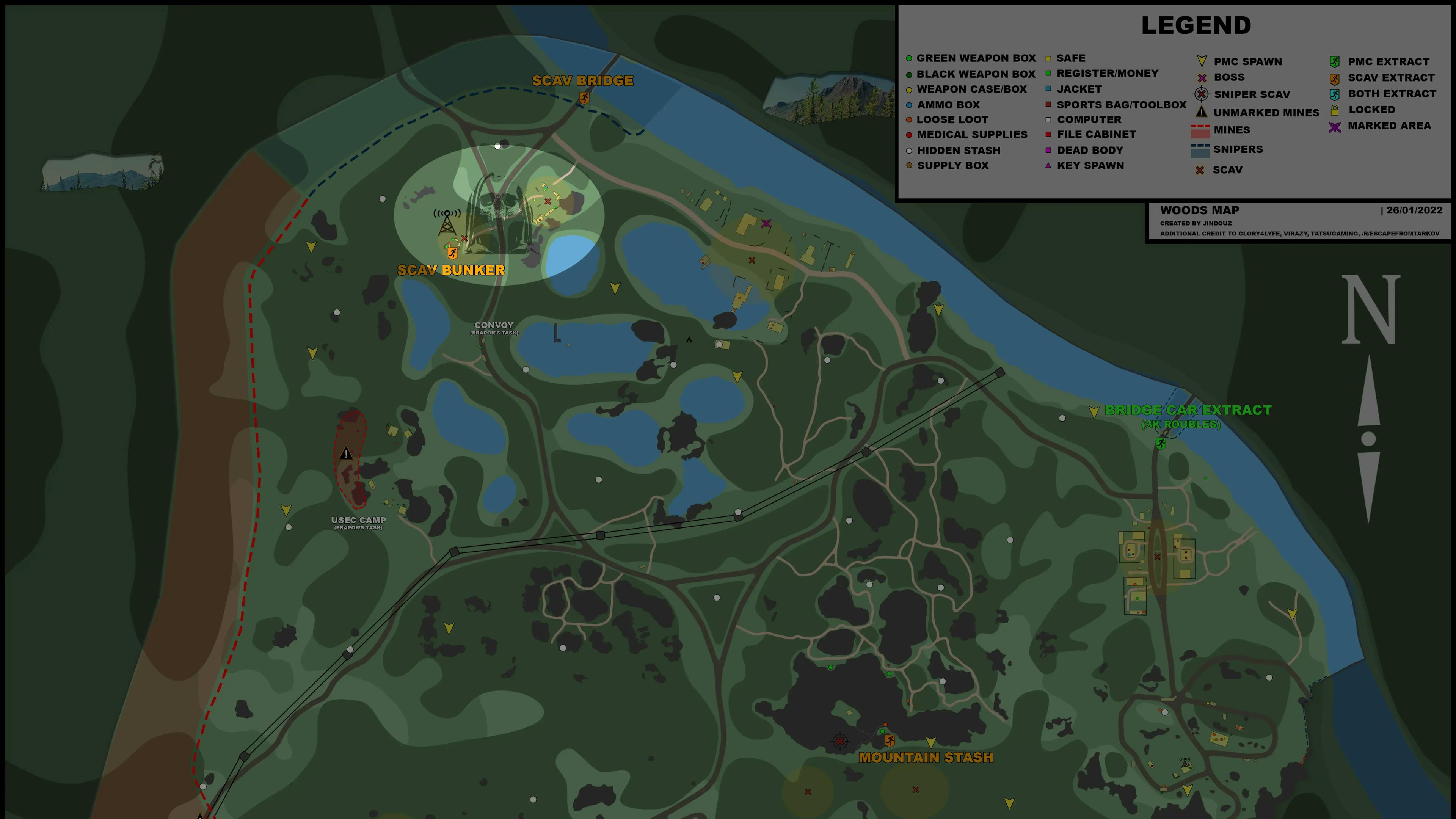 Der Standort der Schläger auf der Karte Wald für das Spiel Escape from Tarkov